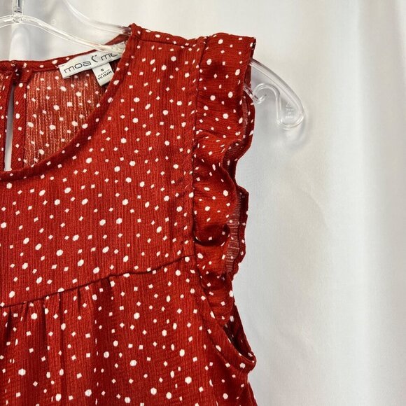 Moa Moa Women’s Sleeveless Ruffle Blouse Cinnamon/White Polka Dot Small - Picture 4 of 9